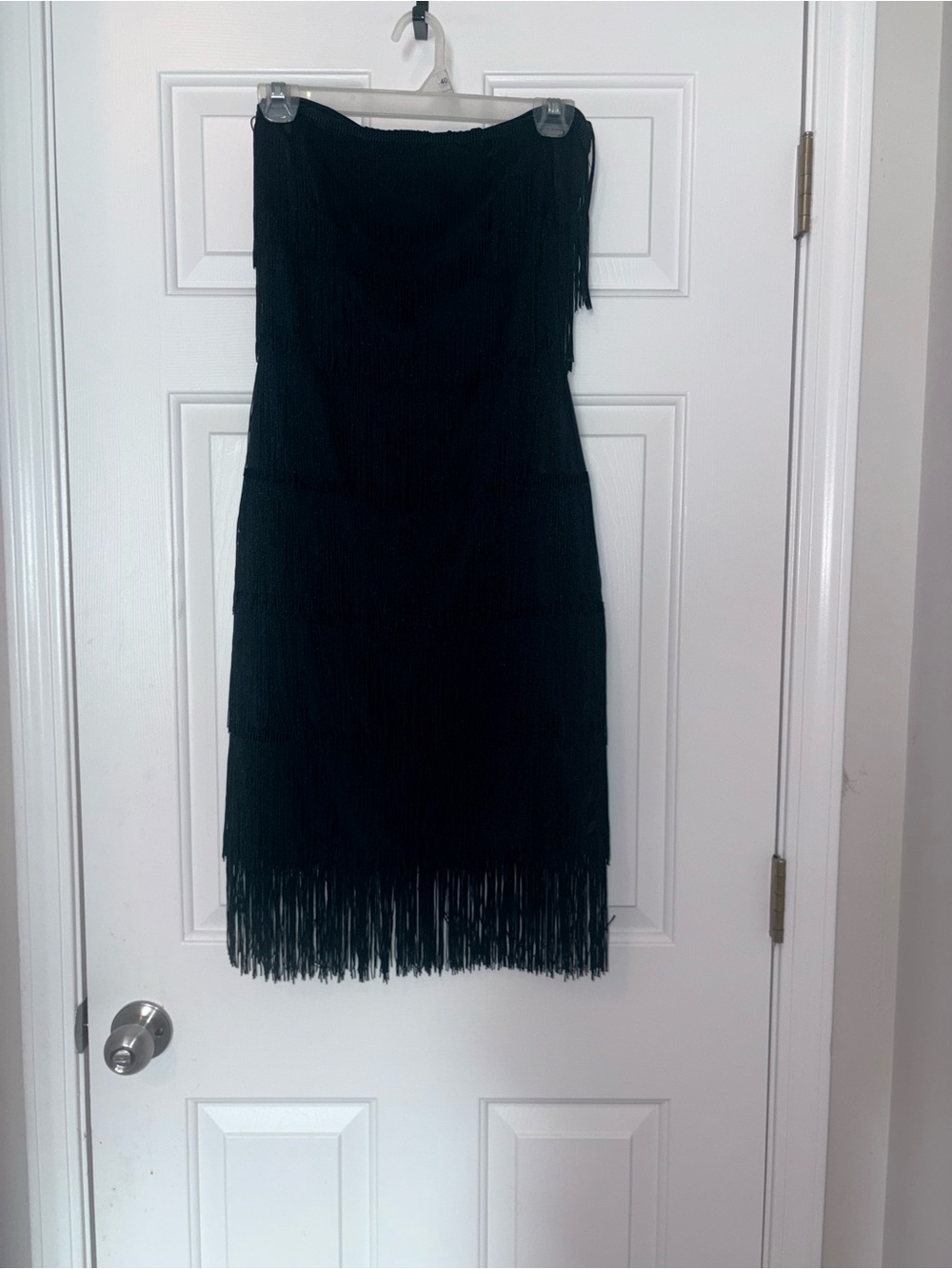 Black Fringe Strapless Dress